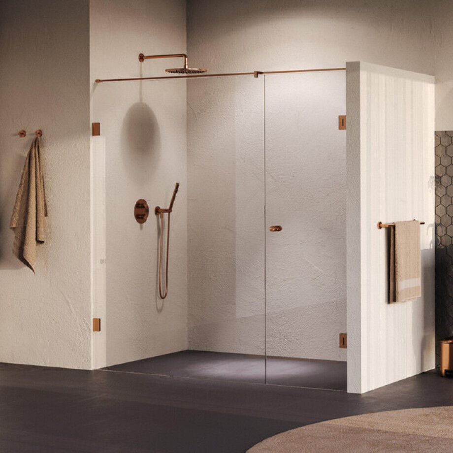 BRAUER Void Carving Nisdeur - 2-delig - 200x200cm - 70cm draaideur aan muur - glascoating - omkeerbaar - helder glas - geborsteld koper PVD GS-VOCN2H70130200GK BRAUER Void Carving Nisdeur - 2-delig - 200x200cm - 70cm draaideur aan muur - glascoating - omkeerbaar - helder glas - geborsteld koper PVD GS-VOCN2H70130200GK afbeelding 1