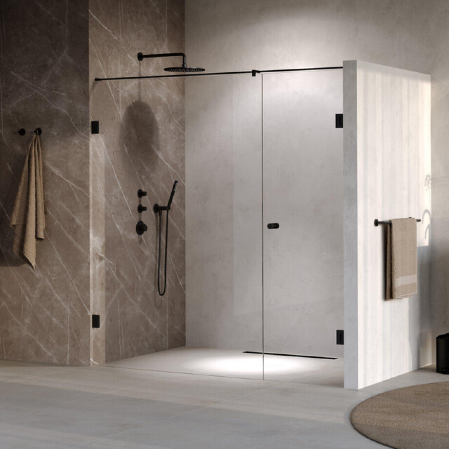 BRAUER Void Carving Nisdeur - 2-delig - 200x200cm - 70cm draaideur aan muur - glascoating - omkeerbaar - helder glas - mat zwart GS-VOCN2H70130200MZ BRAUER Void Carving Nisdeur - 2-delig - 200x200cm - 70cm draaideur aan muur - glascoating - omkeerbaar - helder glas - mat zwart GS-VOCN2H70130200MZ afbeelding 1