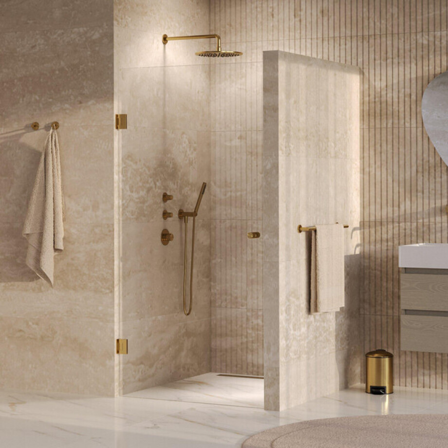 BRAUER Void Carving Nisdeur - 90x200cm - draaideur - glascoating - omkeerbaar - helder glas - geborsteld goud PVD GS-VOCN1H90200GG afbeelding 1