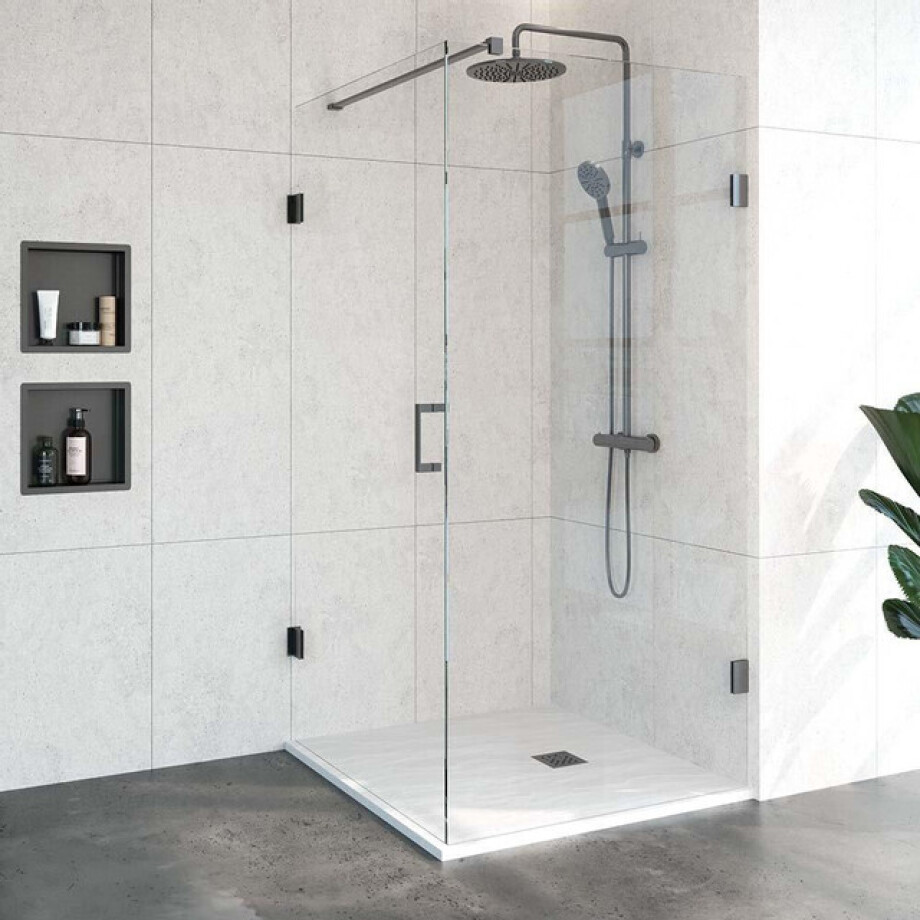BRAUER Void douchecabine met draaideur helder glas 100x100x200 incl. glascoating PVD gunmetal geborsteld GS-VOC1H100100200GM afbeelding 1
