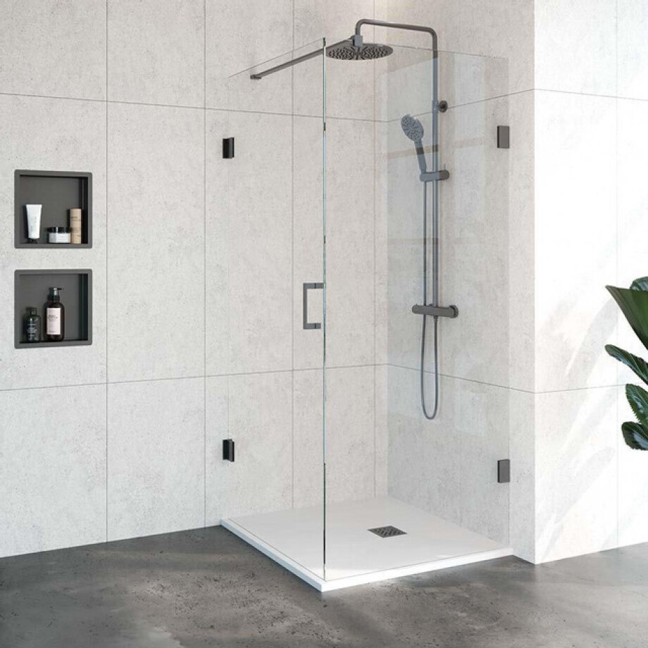 BRAUER Void douchecabine met draaideur helder glas 90x90x200 incl. glascoating PVD gunmetal geborsteld GS-VOC1H9090200GM BRAUER Void douchecabine met draaideur helder glas 90x90x200 incl. glascoating PVD gunmetal geborsteld GS-VOC1H9090200GM afbeelding 1
