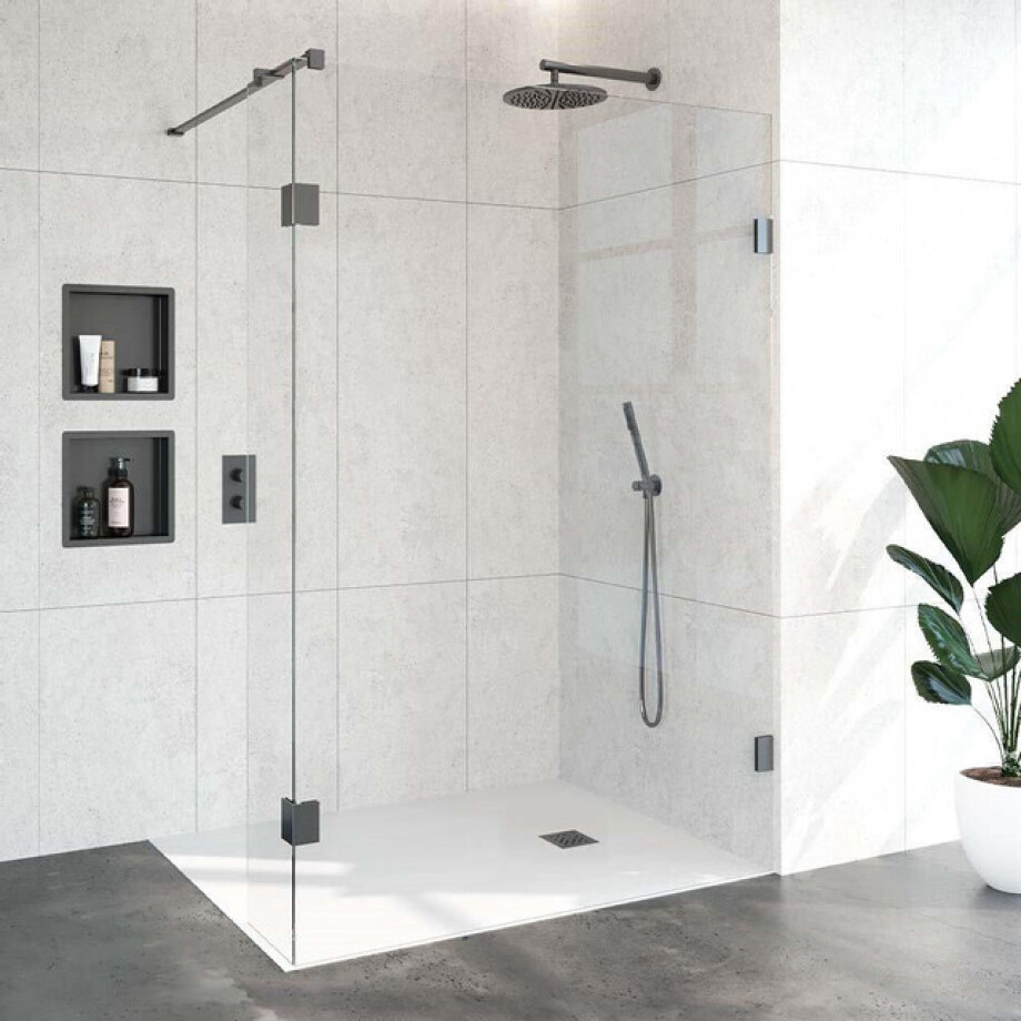 BRAUER Void inloopdouche helder glas 140x200 met 30 zijwand incl. glascoating PVD gunmetal geborsteld GS-VOI2H14030200GM BRAUER Void inloopdouche helder glas 140x200 met 30 zijwand incl. glascoating PVD gunmetal geborsteld GS-VOI2H14030200GM afbeelding 1