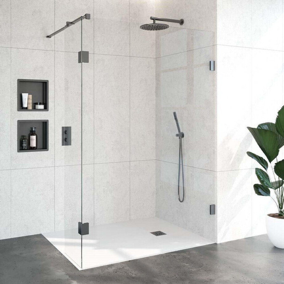 BRAUER Void inloopdouche helder glas 140x200 met 40 zijwand incl. glascoating PVD gunmetal geborsteld GS-VOI2H14040200GM BRAUER Void inloopdouche helder glas 140x200 met 40 zijwand incl. glascoating PVD gunmetal geborsteld GS-VOI2H14040200GM afbeelding 1