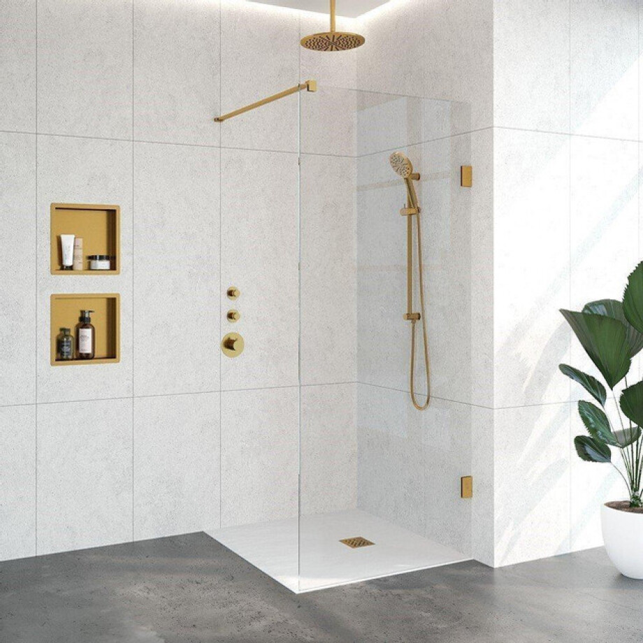 BRAUER Void inloopdouche helder glas 90x200 incl. glascoating PVD goud geborsteld GS-VOI1H90200GG BRAUER Void inloopdouche helder glas 90x200 incl. glascoating PVD goud geborsteld GS-VOI1H90200GG afbeelding 1