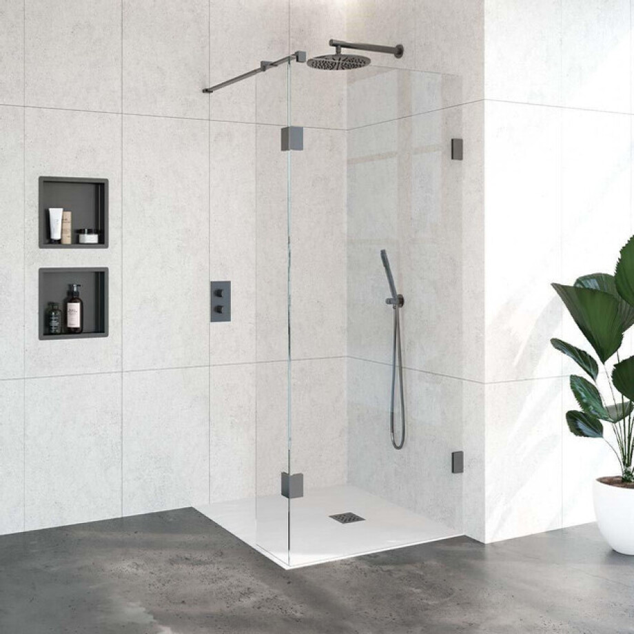 BRAUER Void inloopdouche helder glas 90x200 met 30 zijwand incl. glascoating PVD gunmetal geborsteld GS-VOI2H9030200GM afbeelding 1