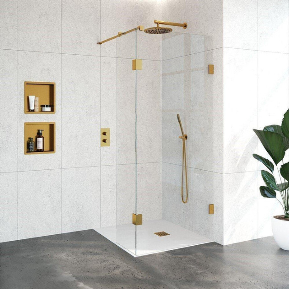 BRAUER Void inloopdouche helder glas 90x200 met 40 zijwand incl. glascoating PVD goud geborsteld GS-VOI2H9040200GG afbeelding 1
