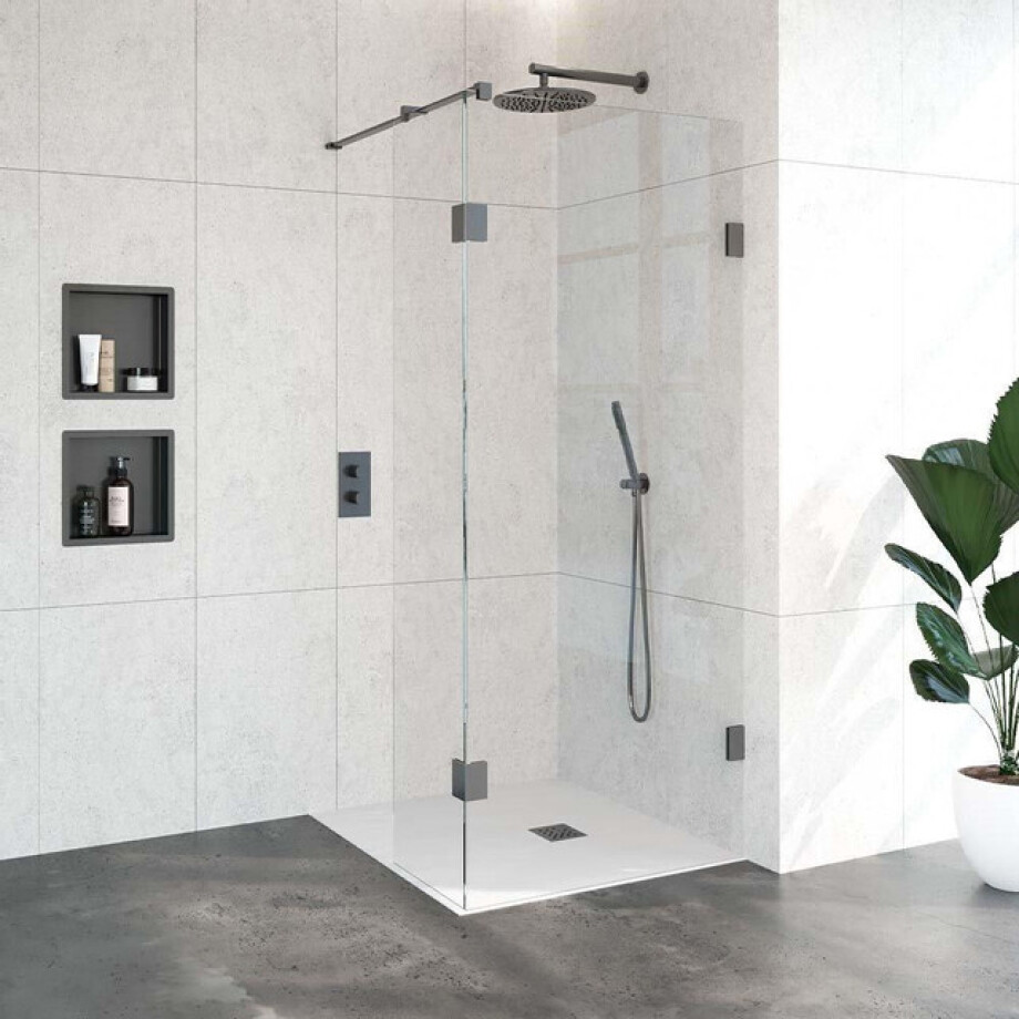 BRAUER Void inloopdouche helder glas 90x200 met 40 zijwand incl. glascoating PVD gunmetal geborsteld GS-VOI2H9040200GM afbeelding 1