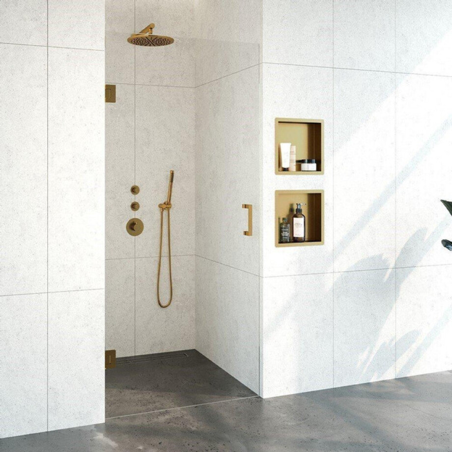 BRAUER Void nisdeur helder glas 90x200 omkeerbaar incl. glascoating PVD goud geborsteld GS-VON1H90200GG BRAUER Void nisdeur helder glas 90x200 omkeerbaar incl. glascoating PVD goud geborsteld GS-VON1H90200GG afbeelding 1