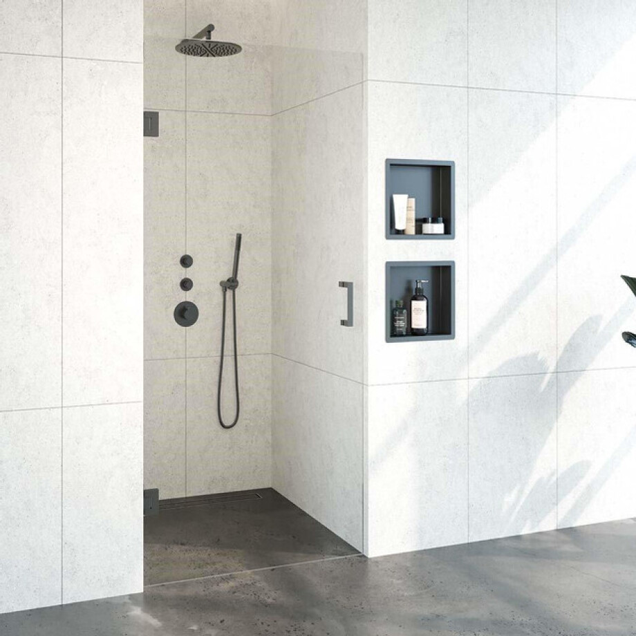 BRAUER Void nisdeur helder glas 90x200 omkeerbaar incl. glascoating PVD gunmetal geborsteld GS-VON1H90200GM BRAUER Void nisdeur helder glas 90x200 omkeerbaar incl. glascoating PVD gunmetal geborsteld GS-VON1H90200GM afbeelding 1