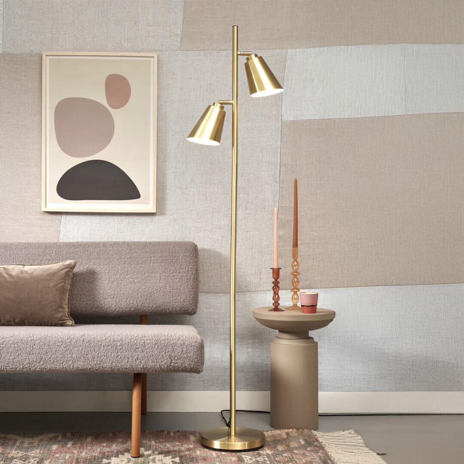 its about RoMi Vloerlamp 'Bremen' 2-lamps, kleur Goud its about RoMi Vloerlamp 'Bremen' 2-lamps, kleur Goud afbeelding 1