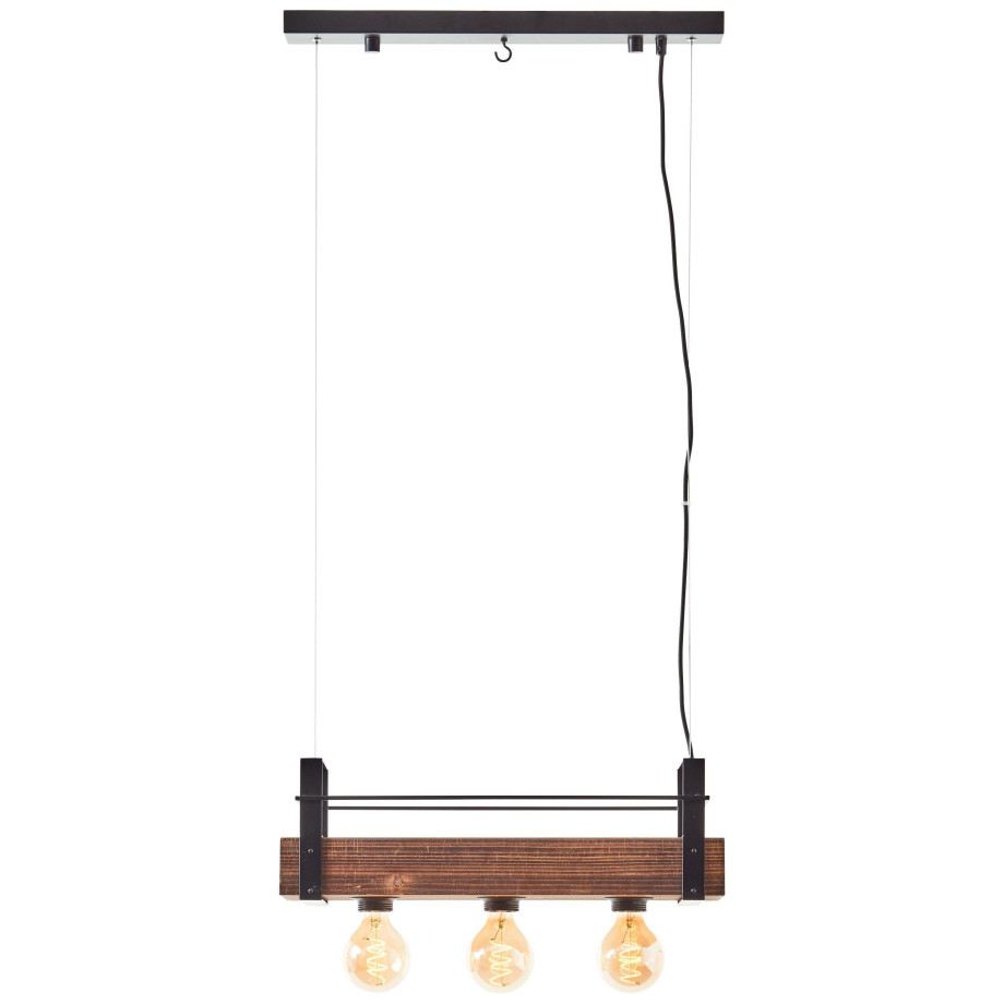 Brilliant Leuchten Hanglamp Bankwood Hanglamp 3 fittingen zwart staal/hout (1 stuk) afbeelding 1