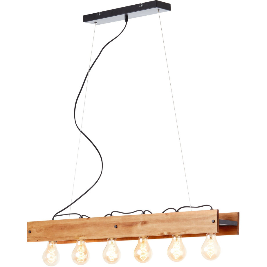 Brilliant Leuchten Hanglamp Calandra 150 cm hoogte, 90 cm breedte, 6 x e27, metaal/hout, zwart/hout (1 stuk) afbeelding 1