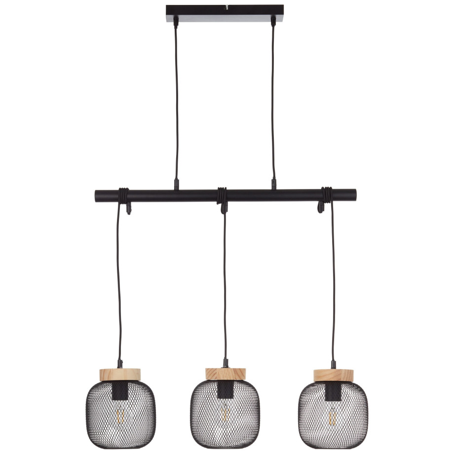 Brilliant Leuchten Hanglamp Giada Balkenpendellamp, H 177 cm, B 68 cm, metaal/hout, zwart/bruin (1 stuk) afbeelding 1