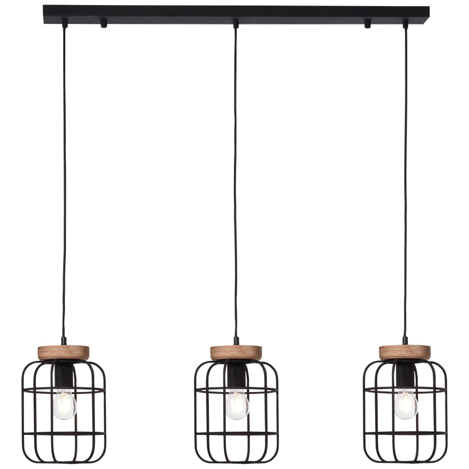 Brilliant Leuchten Hanglamp Gwen 142 cm hoogte, 100 cm breedte, 3x e27, antiek hout/zwart korund (1 stuk) afbeelding 1