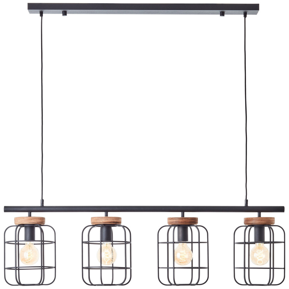 Brilliant Leuchten Hanglamp Gwen 158 x 20 x 115 cm, 4 x e27, inkortbaar, metaal/hout, zwart/bruin (1 stuk) afbeelding 1