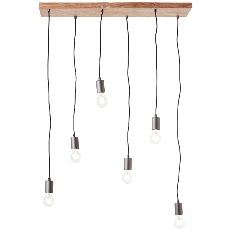 Brilliant Leuchten Hanglamp Rustiek 125 cm hoogte, 80 cm breedte, 6 x e27, in te korten, metaal/hout, zwart/hout (1 stuk) afbeelding 1