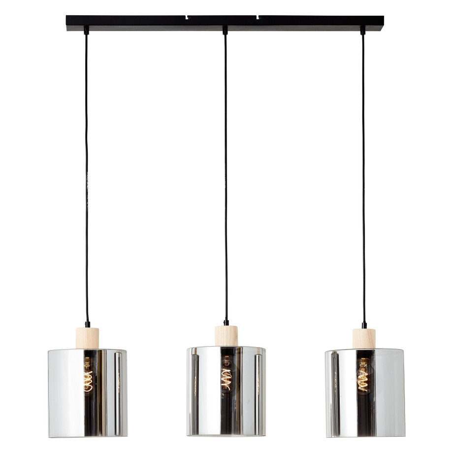 Brilliant Leuchten Hanglamp Weald Hoogte 120 cm, E27, inkortbaar, metaal/glas/hout, zwart/rook/hout afbeelding 1