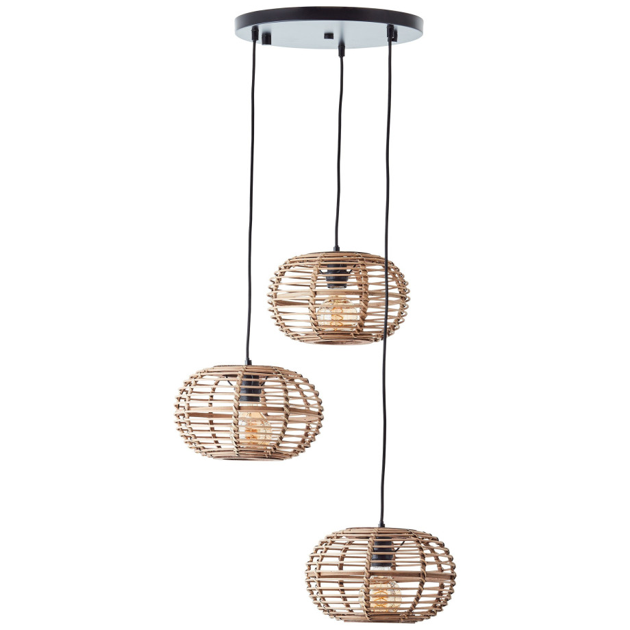 Brilliant Leuchten Hanglamp Woodball 3-vlamige bamboe hanglamp - 3 x e27 max. 40 w - 142 cm - d 57 cm (1 stuk) afbeelding 1