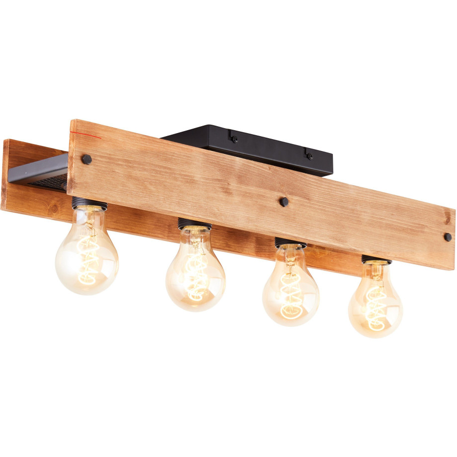 Brilliant Leuchten Plafondlamp Calandra 60 cm breed, 4 x e27, metaal/hout, zwart/hout (1 stuk) afbeelding 1