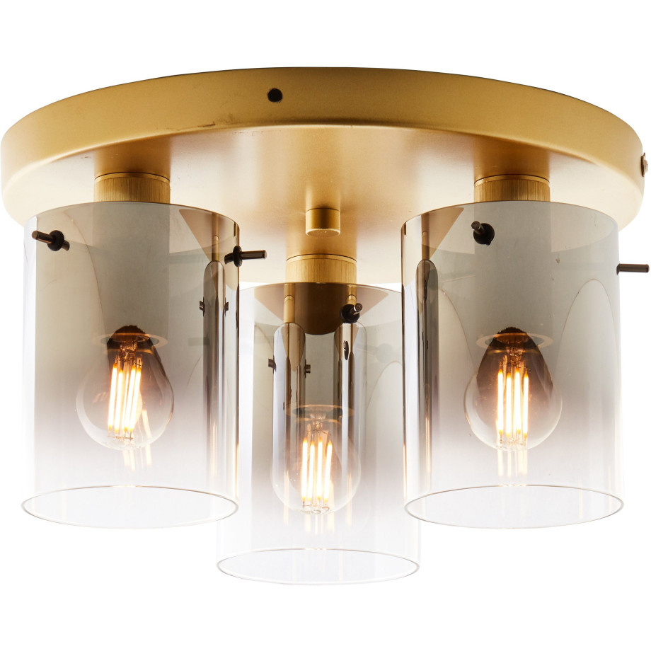 Brilliant Leuchten Plafondlamp Osaki 3-vlamig, 17,6 cm hoogte, ø 30 cm, e14, glas/metaal, goud/rookglas afbeelding 