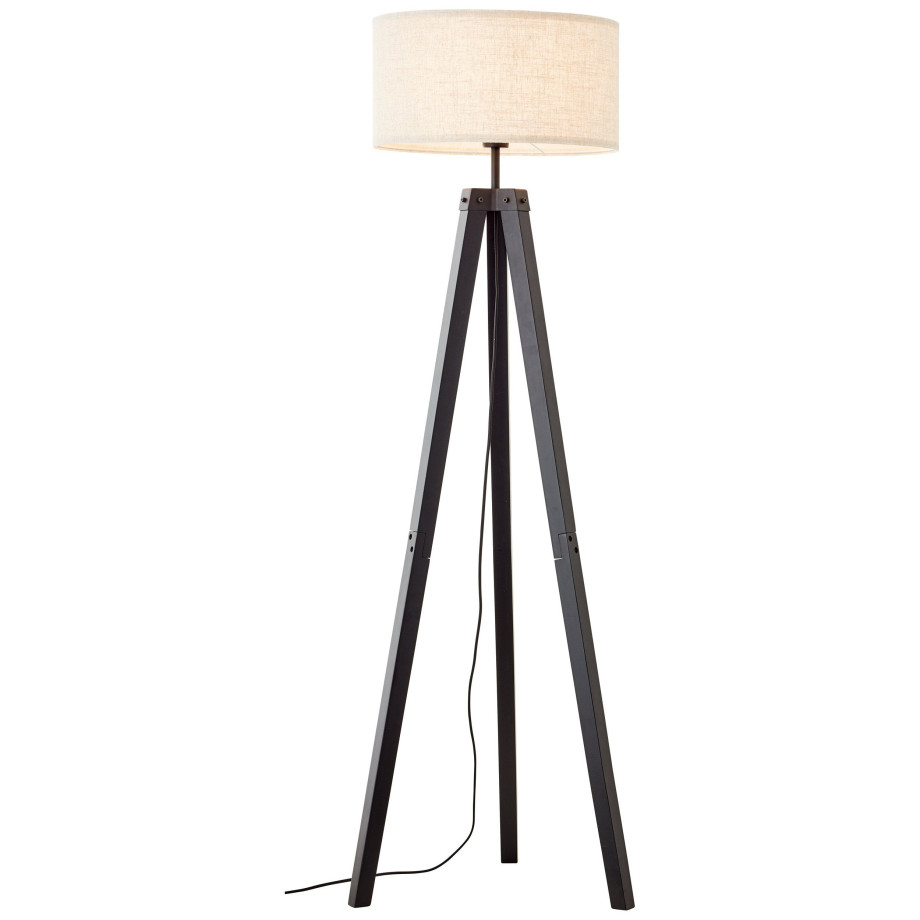 Brilliant Leuchten Staande lamp Holbrook 148 x 51 cm, driebene, 1 x e27, hout/textiel, zwart/beige (1 stuk) afbeelding 1