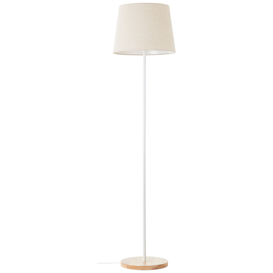 Brilliant Leuchten Staande lamp Lunde H 165 cm, D 40 cm, 1x E27, metaal/textiel/hout, wit/natuur (1 stuk) afbeelding 1