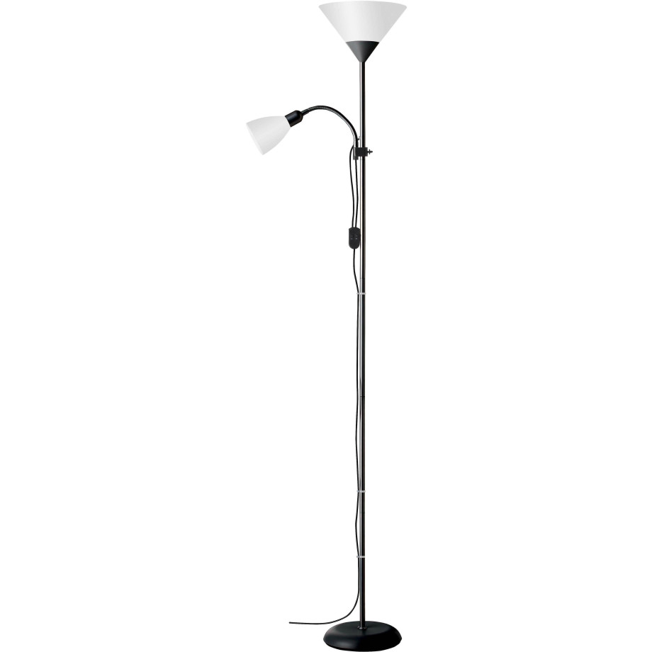 Brilliant Leuchten Staande lamp met uplight Spari 180 cm hoogte, ø 25 cm, e27 + e14, aluminium/kunststof, zwart/wit afbeelding 1