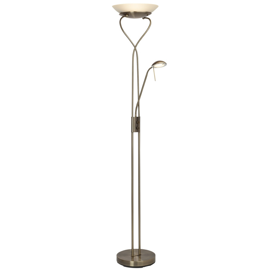 Brilliant Leuchten Staande ledlamp met uplight Ollie Leesarm, H 18 cm, dimbaar, 2500lm, warmwit, antiek messingkleur afbeelding 1