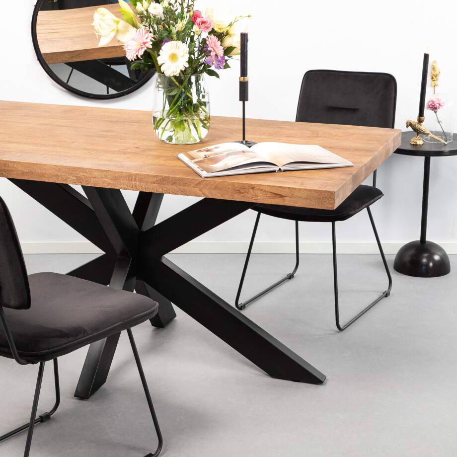 Sohome Eettafel 'Yannick Spider' Mangohout en staal, 220 x 100cm afbeelding 