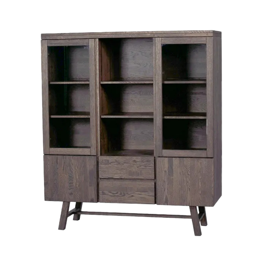 Brooklyn houten vitrinekast donker eiken - 130 x 150 cm Brooklyn houten vitrinekast donker eiken - 130 x 150 cm afbeelding 1