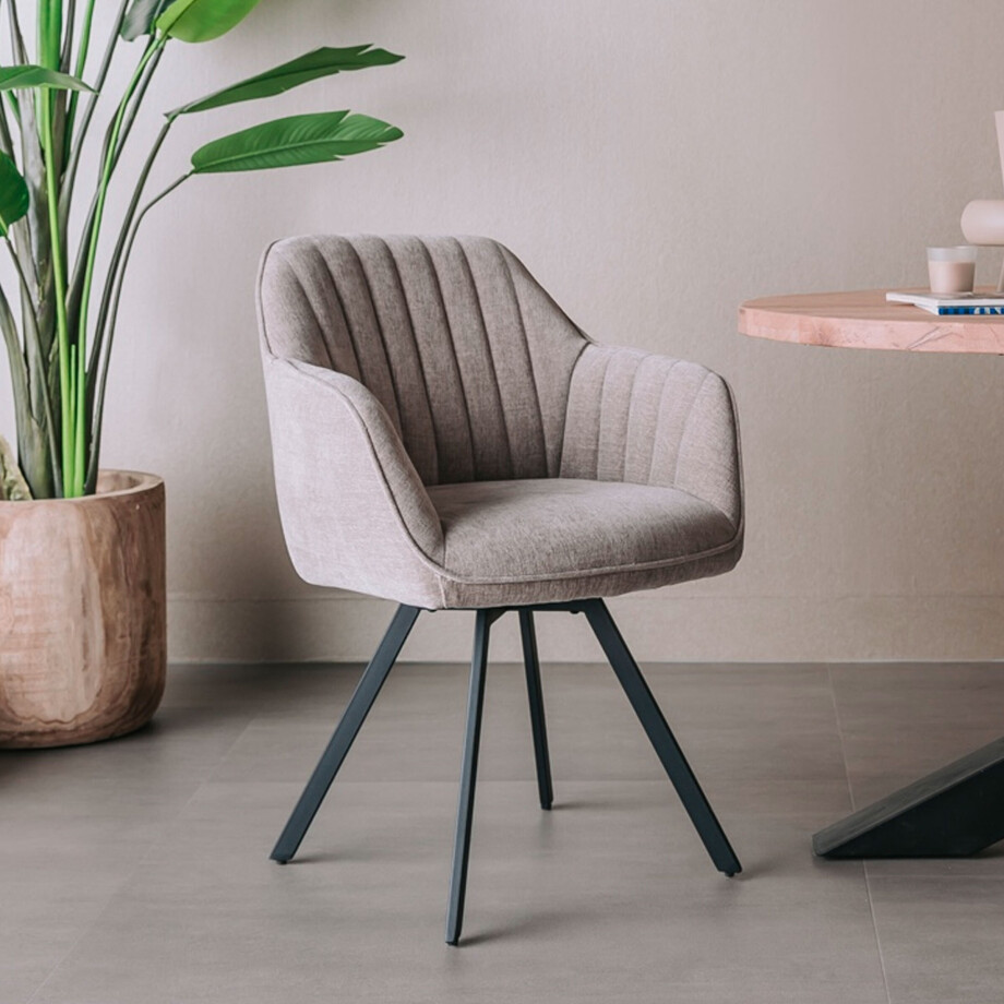 Tower Living Draaibare Eetkamerstoel 'Bruno' kleur Beige/Grijs Tower Living Draaibare Eetkamerstoel 'Bruno' kleur Beige/Grijs afbeelding 1