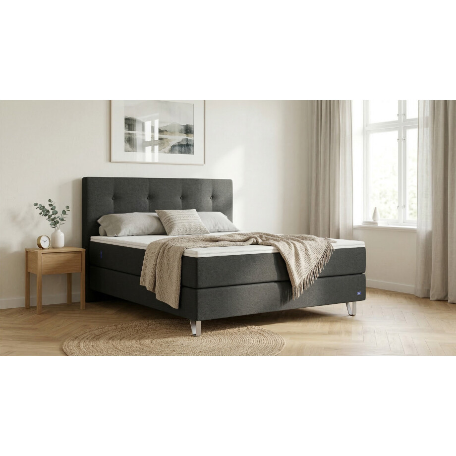 BRUNO Premium Boxspring 200x200cm in Zwart / Antraciet | Matrashardheid: Links H2 / Rechts H3 | Meervoudig bekroond voor design en kwaliteit afbeelding 1