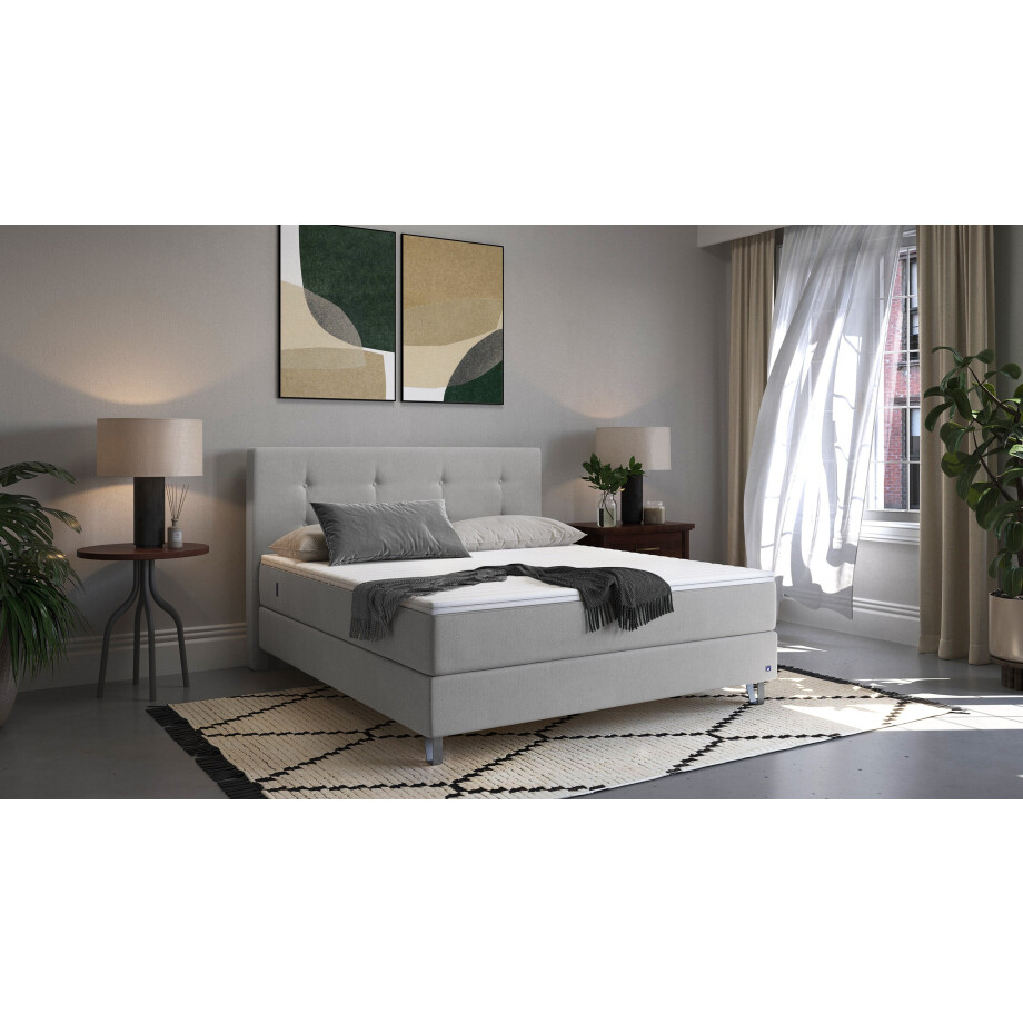 BRUNO Premium Boxspring 200x200cm in Lichtgrijs | Matrashardheid: Links H3 / Rechts H2 | Meervoudig bekroond voor design en kwaliteit afbeelding 1