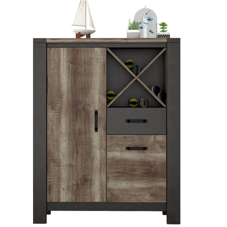 Buffetkast Malt 154 cm hoog oud eiken met antraciet Buffetkast Malt 154 cm hoog oud eiken met antraciet afbeelding 1