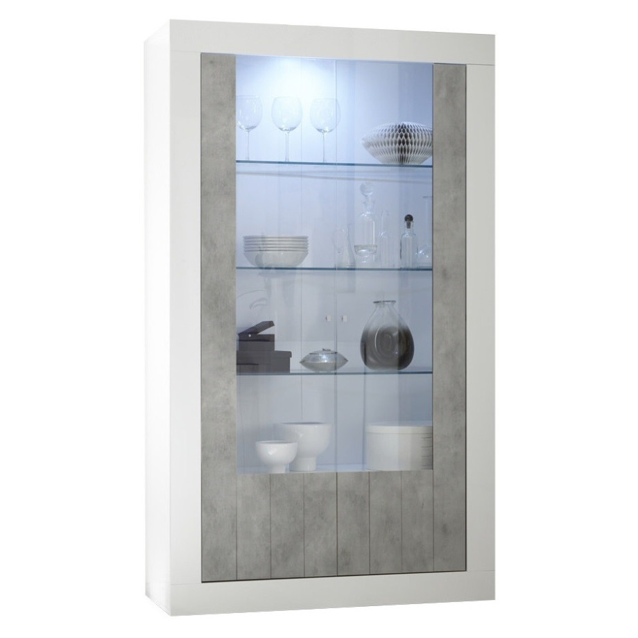 Buffetkast Urbino 190 cm hoog hoogglans wit met grijs beton glazen deur afbeelding 1