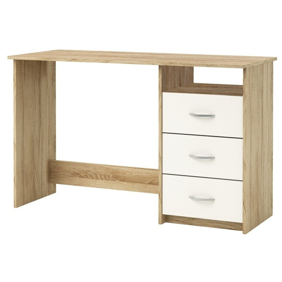 Bureau Aristote 123 cm breed in geborsteld eiken met wit afbeelding 1