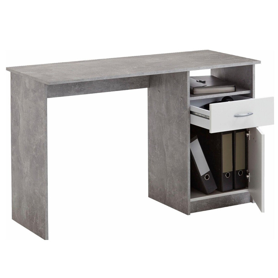 Bureau Jackson 123 cm breed - Grijs beton met wit afbeelding 1