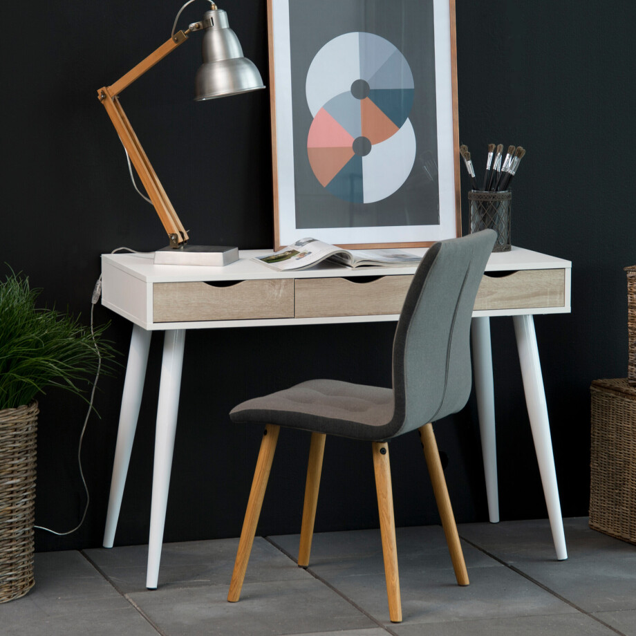 Bureau / sidetable 'Märta' 110 x 50cm met 3 laden , kleur wit / hout afbeelding 1