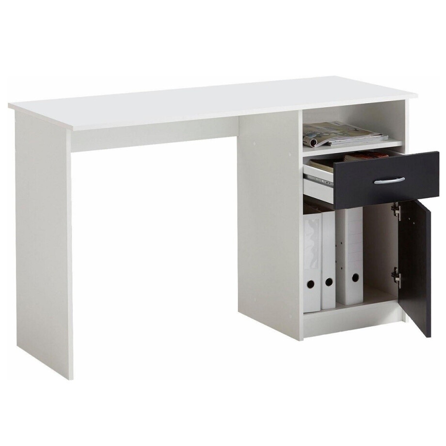 Bureau Jackson 123 cm breed - wit met zwart afbeelding 1