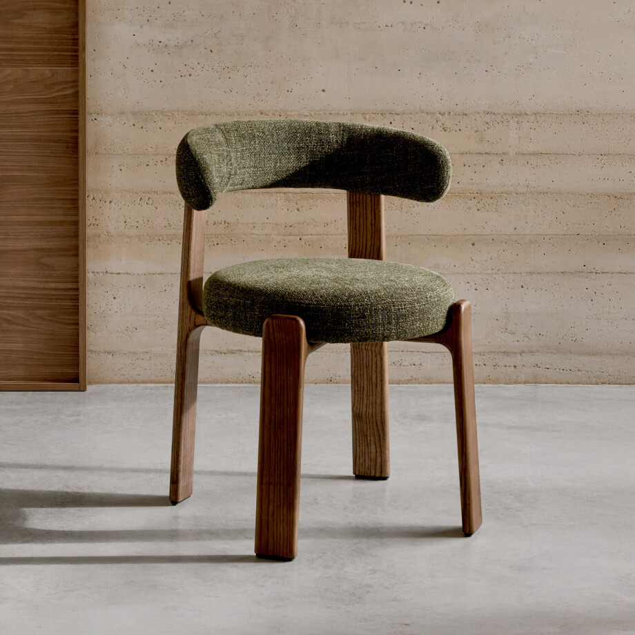 Kave Home Eetkamerstoel 'Granite' Chenille en essenhout, kleur Groen/Bruin afbeelding 1