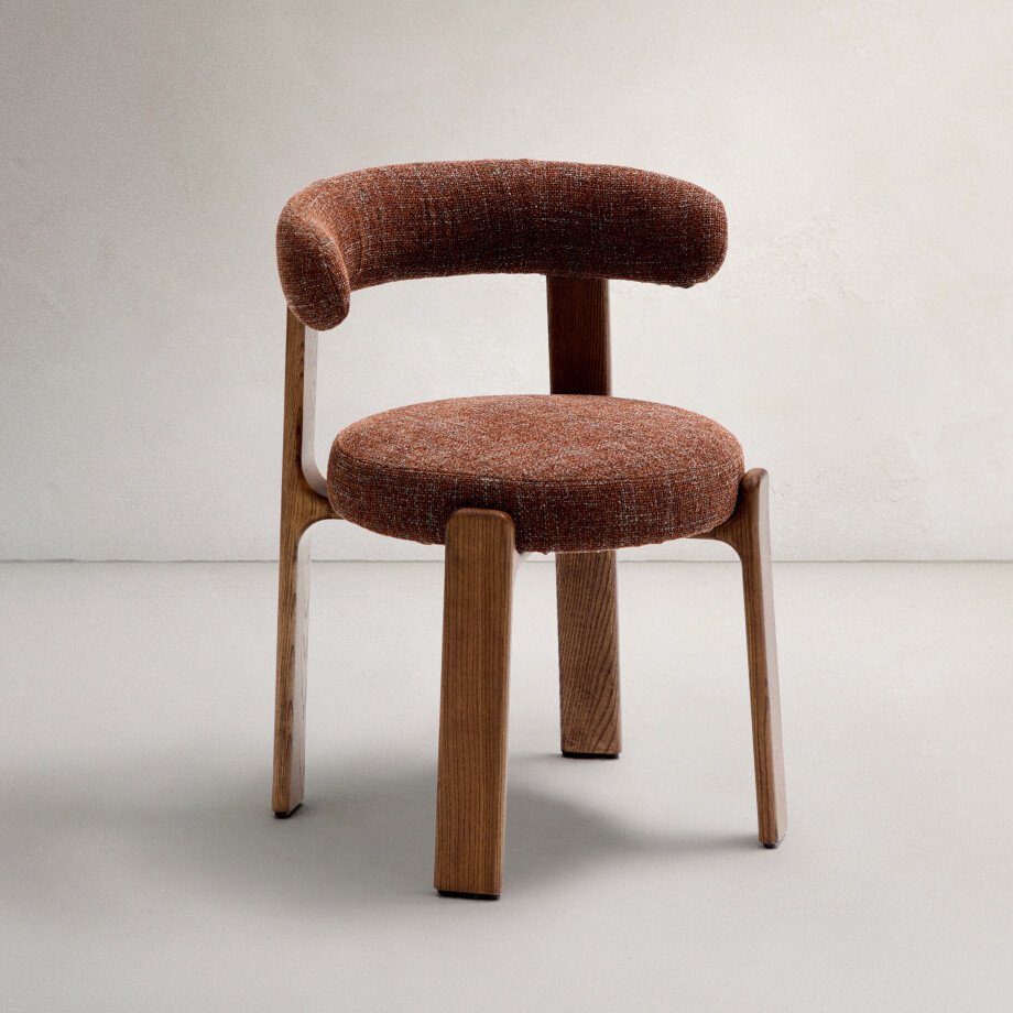 Kave Home Eetkamerstoel 'Granite' Chenille en essenhout, kleur Bruin afbeelding 1