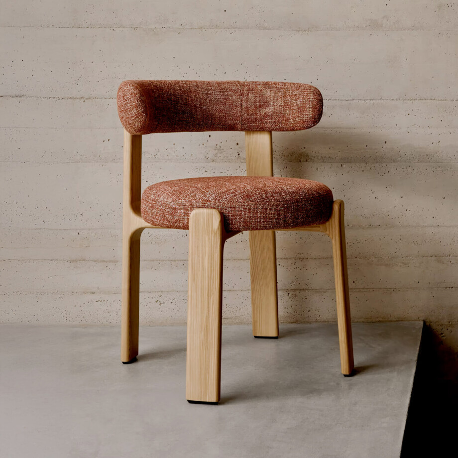 Kave Home Eetkamerstoel 'Granite' Chenille en essenhout, kleur Terracotta afbeelding 1