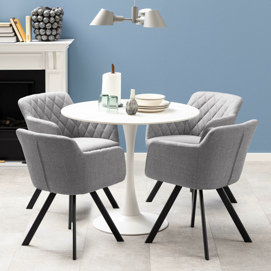 Bendt Ronde Bistrotafel 'Tempest' Keramiek met marmerlook, 90cm, kleur Wit Bendt Ronde Bistrotafel 'Tempest' Keramiek met marmerlook, 90cm, kleur Wit afbeelding 1