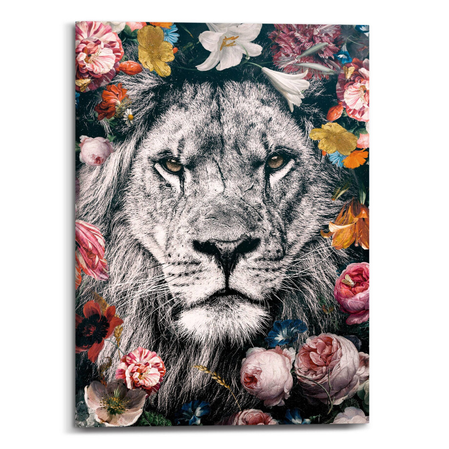 Canvas Flowery Lion | Orangewallz afbeelding 1