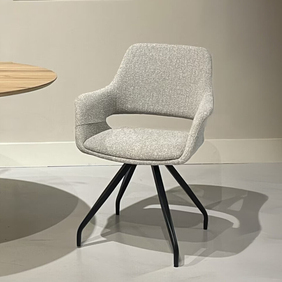Livingfurn Draaibare Eetkamerstoel 'Capp' Geweven stof, kleur Beige afbeelding 1