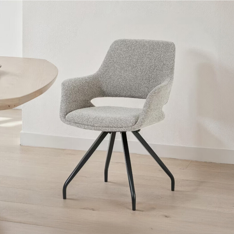 Livingfurn Draaibare Eetkamerstoel 'Capp' Geweven stof, kleur Taupe afbeelding 1