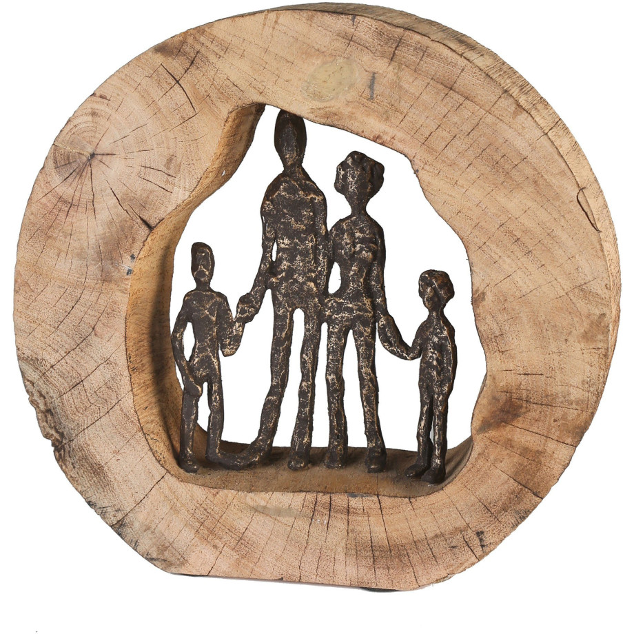 Casablanca by Gilde Decoratief figuur Sculptuur gezin Decoratief object, hoogte 28 cm, van metaal en hout-boomschijf, woonkamer (1 stuk) afbeelding 1