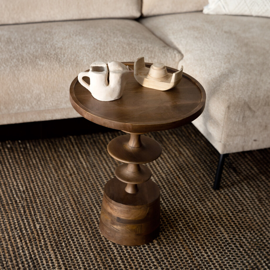 Dutchbone Ronde Bijzettafel 'Cath' Mangohout, 46cm, kleur Walnoot afbeelding 