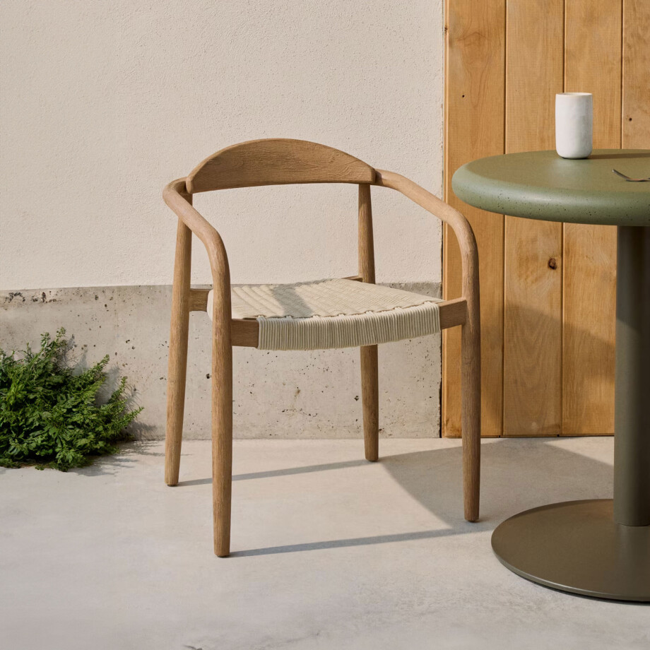 Kave Home Tuin / Eetkamerstoel 'Nina' Acaciahout, kleur Ecru afbeelding 1