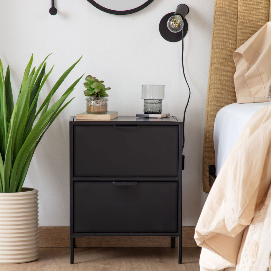 Kave Home Nachtkastje 'Shantay' Zwart metaal, 50 x 40cm Kave Home Nachtkastje 'Shantay' Zwart metaal, 50 x 40cm afbeelding 1